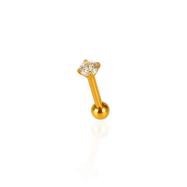 Ponto de Luz micro reto aço pvd gold 8mm, pedra 3mm