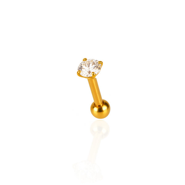 Ponto de Luz micro reto aço pvd gold 8mm, pedra 4mm