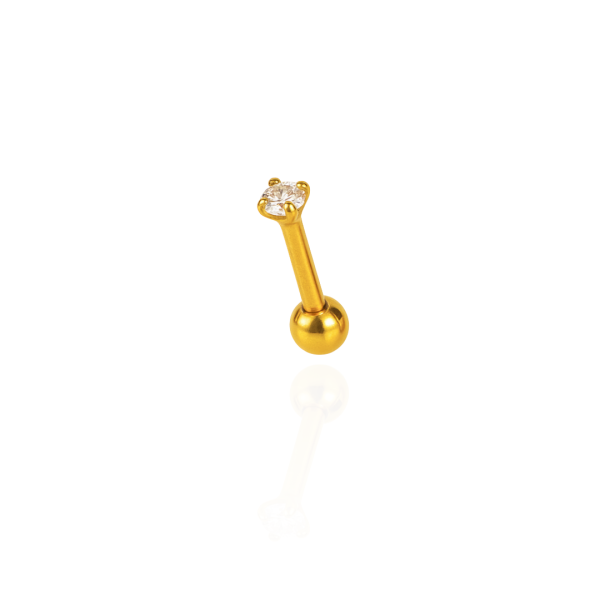 Ponto de Luz micro reto aço pvd gold 6mm, pedra 2mm