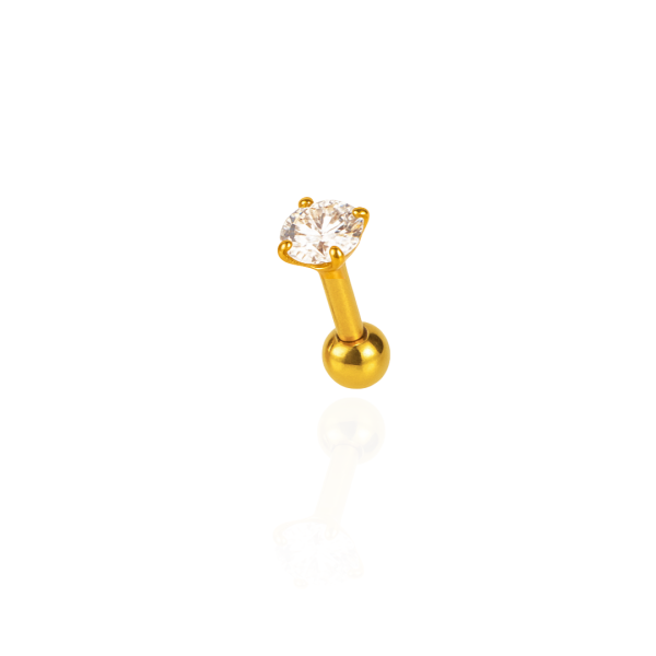 Ponto de Luz micro reto aço pvd gold 6mm, pedra 4mm