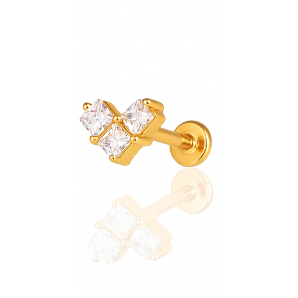 Piercing coração quadrado aço pvd gold