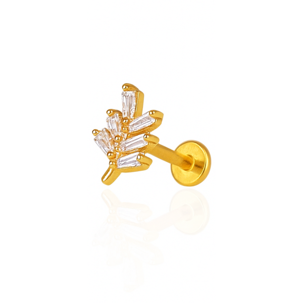 Piercing pinheiro pedras aço pvd gold