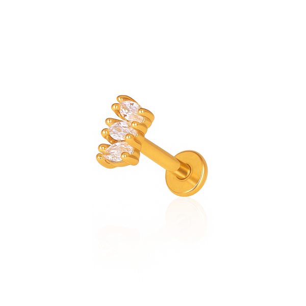 Piercing três pedras pequenas aço pvd gold