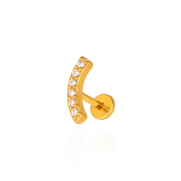 Piercing barra curva cravejada aço pvd gold