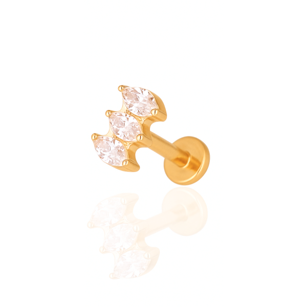 Piercing três pedras paralelas aço pvd gold