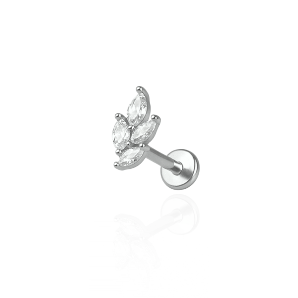 Piercing galho pequeno quatro folhas aço natural