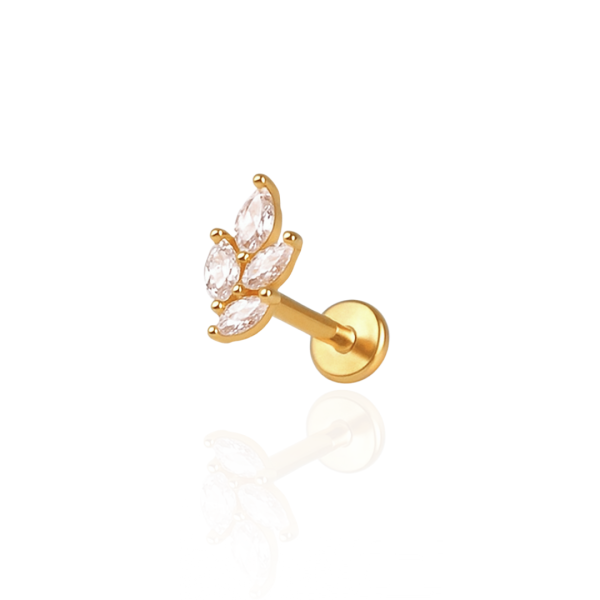 Piercing galho pequeno quatro folhas aço pvd gold
