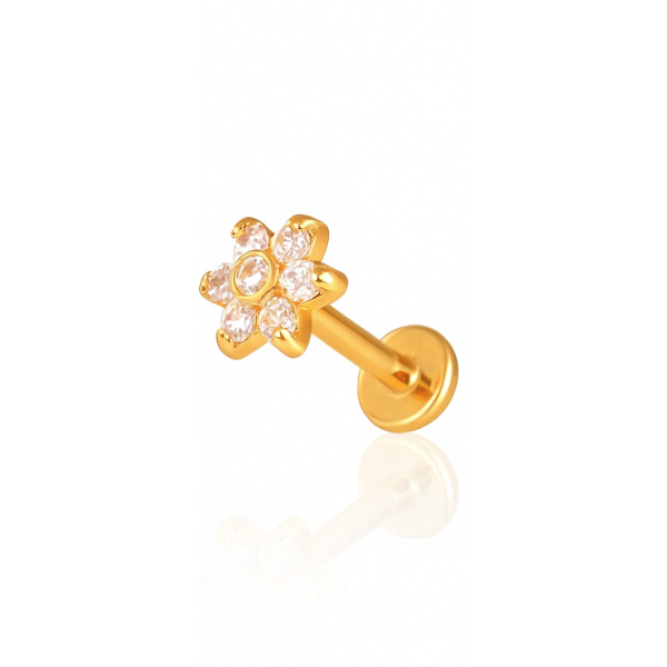 Piercing flor seis pétalas arredondada aço pvd gold