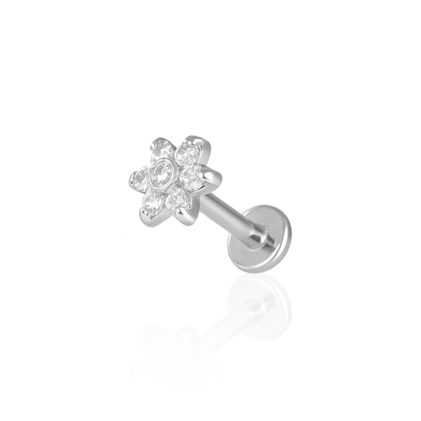 Piercing flor seis pétalas arredondada aço natural