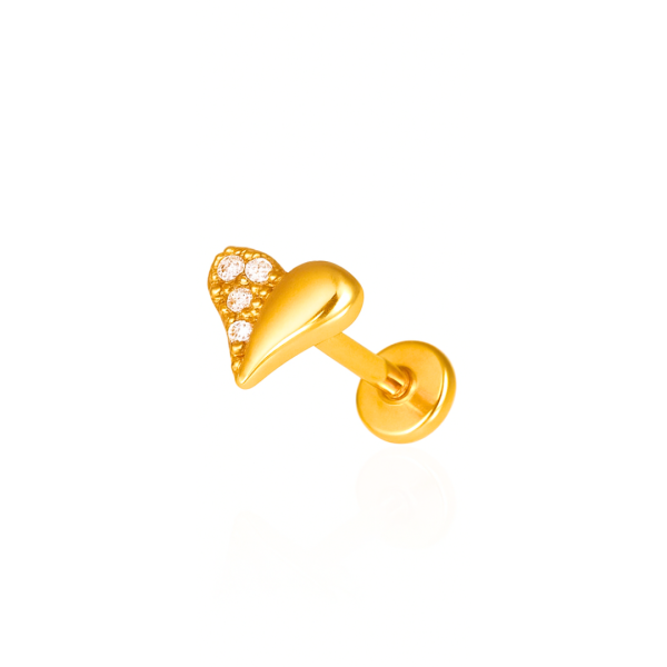 Piercing coração duas partes aço pvd gold