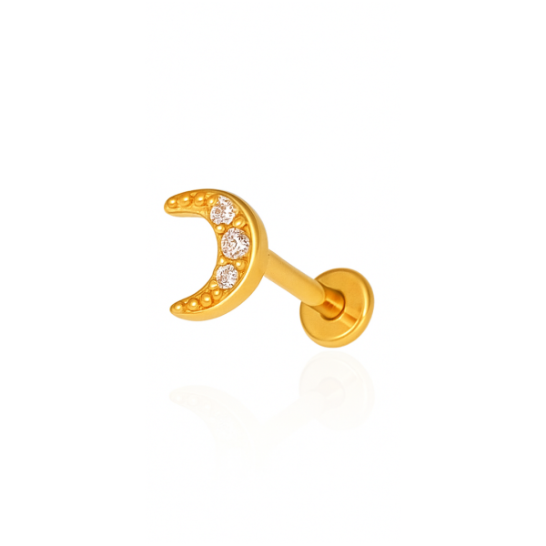 Piercing lua cravejada aço pvd gold