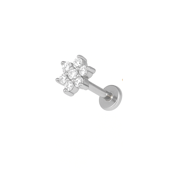Piercing flor seis pétalas aço natural