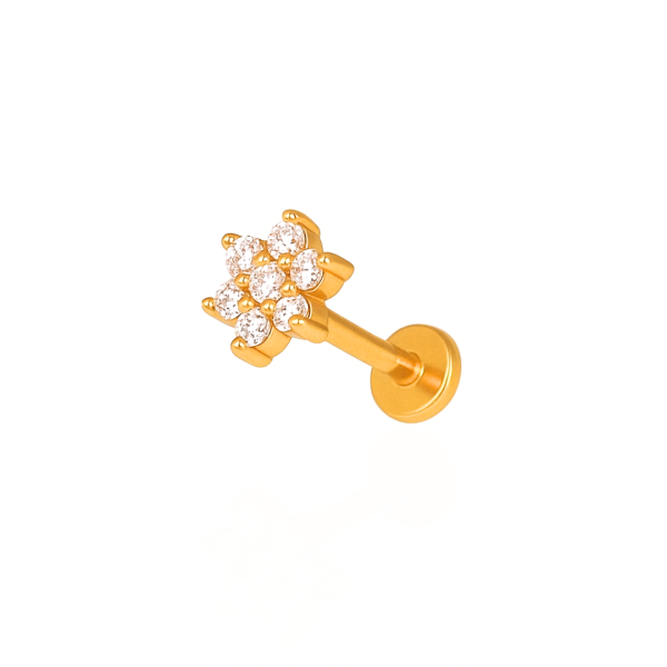 Piercing flor seis pétalas aço pvd gold