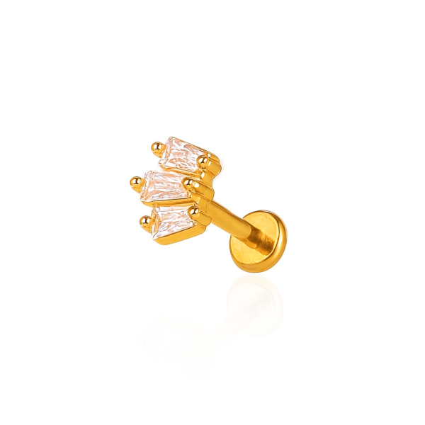 Piercing escudo três pedras aço pvd gold