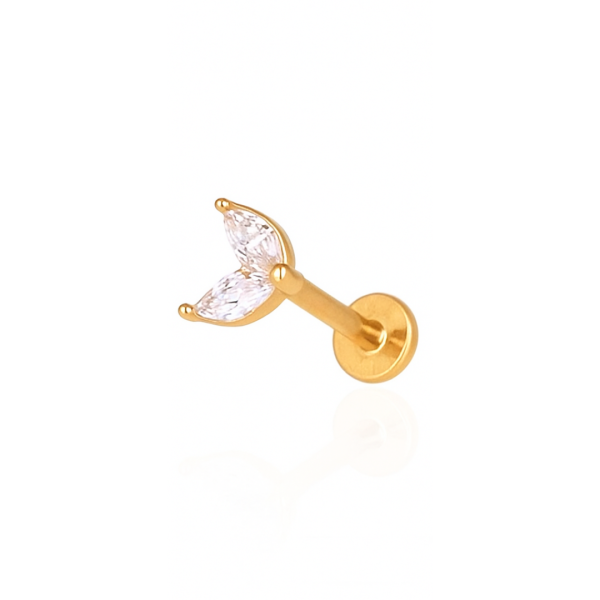 Piercing duas pétalas aço pvd gold
