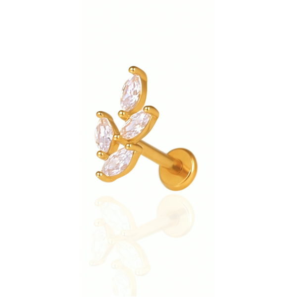 Piercing galho quatro folhas aço pvd gold