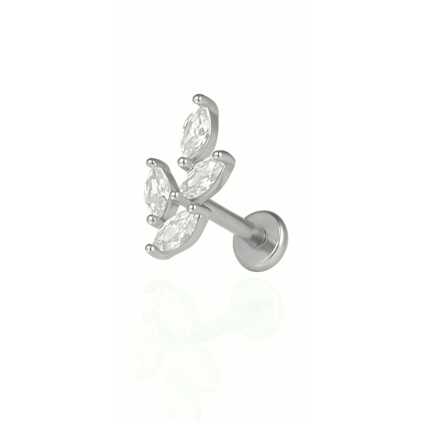 Piercing galho quatro folhas aço natural