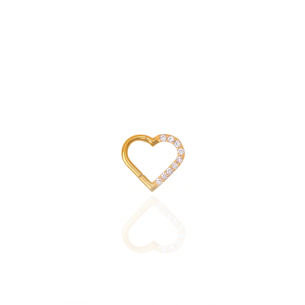 Coração cravejada para Daith titânio pvd gold 8mm - Orelha esquerda
