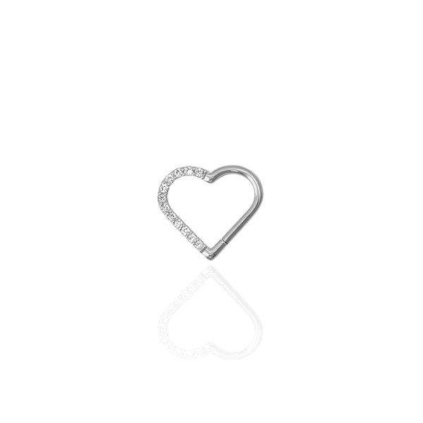 Coração cravejada para Daith titânio natural 10mm - Orelha direita
