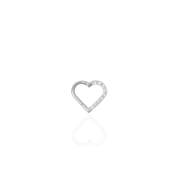 Coração cravejada para Daith titânio natural 8mm - Orelha esquerda
