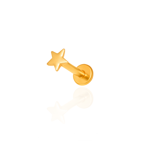 Piercing estrela lisa aço pvd gold
