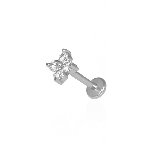 Piercing flor quatro pétalas grande aço natural