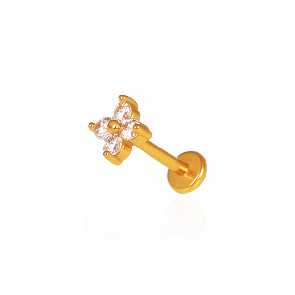 Piercing flor quatro pétalas grande aço pvd gold
