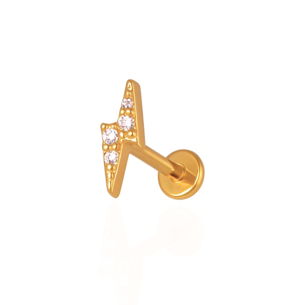 Piercing raio cravejado aço pvd gold