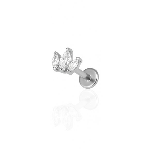Piercing coroa três pedras aço natural
