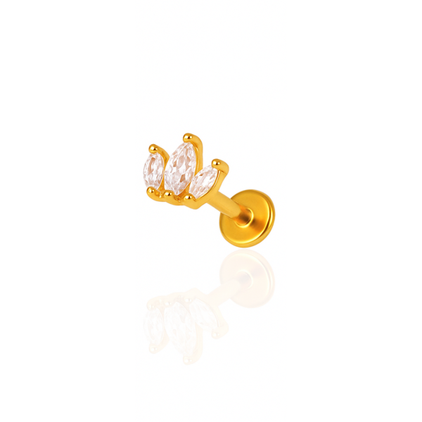 Piercing coroa três pedras aço pvd gold