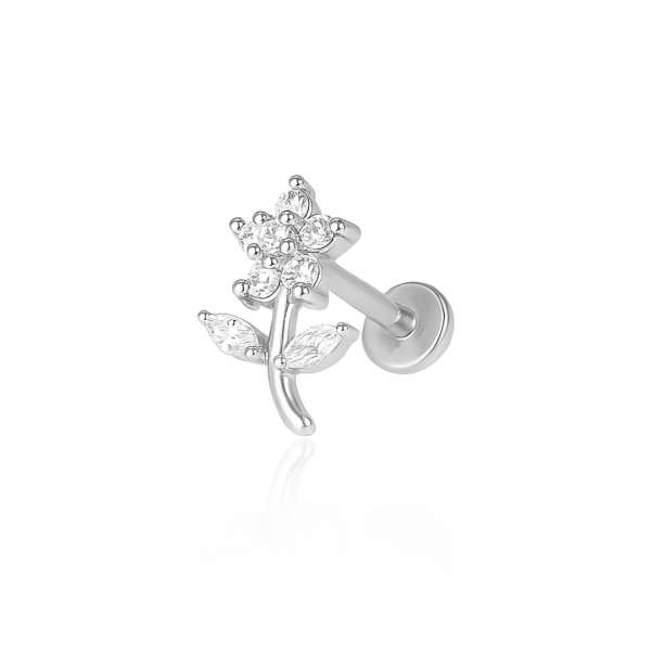 Piercing flor com galho aço natural