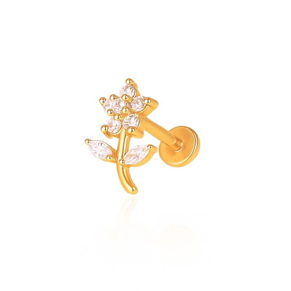Piercing flor com galho aço pvd gold