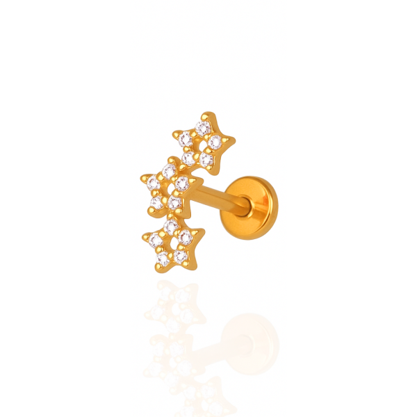 Piercing três flores aço pvd gold