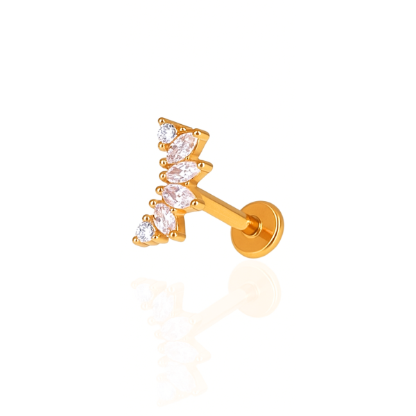 Piercing coroa seis pedras aço pvd gold