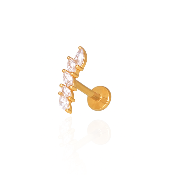 Piercing cinco pedras aço pvd gold