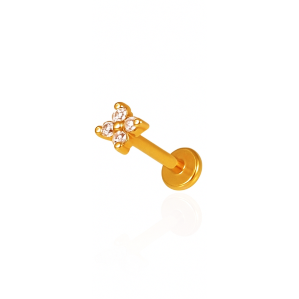 Piercing flor quatro pétalas pequena aço pvd gold