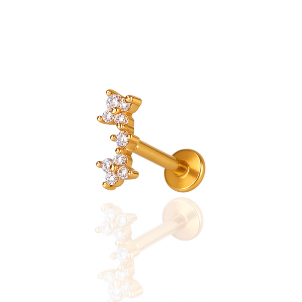 Piercing duas flores pequenas aço pvd gold