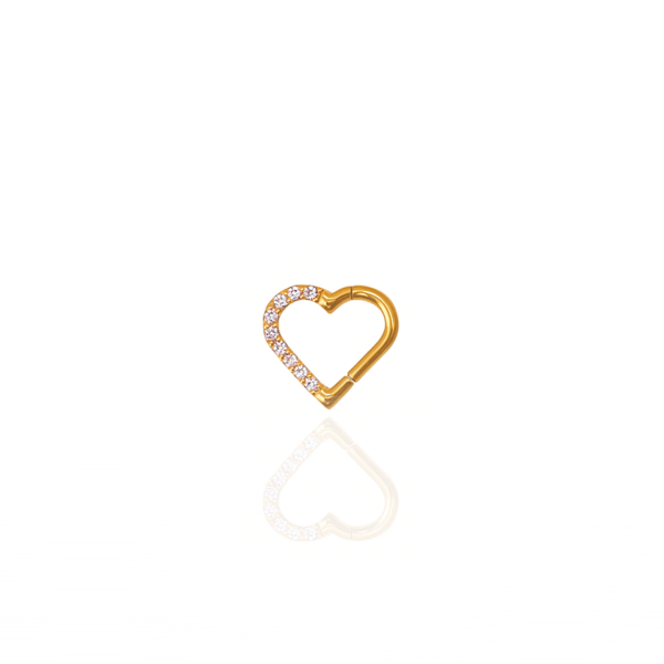 Coração cravejado para Daith aço pvd gold 8mm - Orelha direita