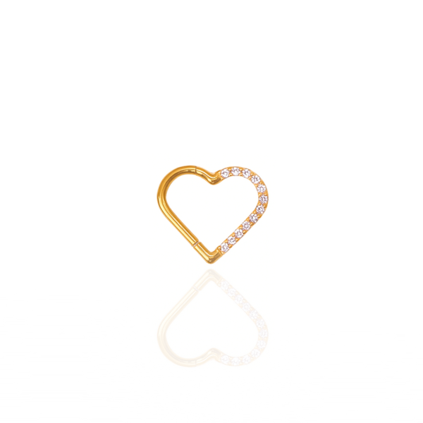 Coração cravejado para Daith aço pvd gold 10mm - Orelha esquerda