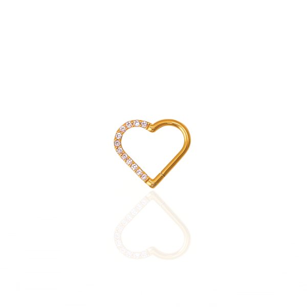 Coração cravejado para Daith aço pvd gold 10mm - Orelha direita