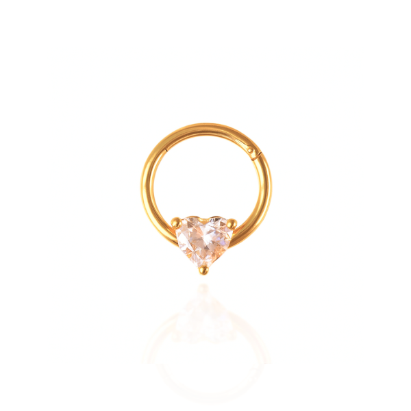 Argola pedra coração para Daith aço pvd gold 8mm