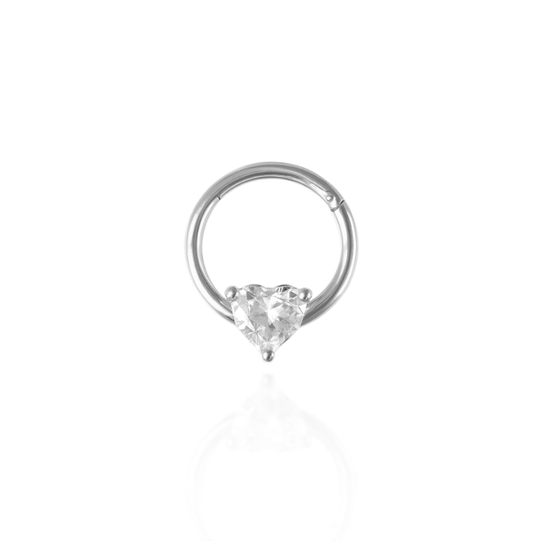 Argola pedra coração para Daith aço natural 8mm