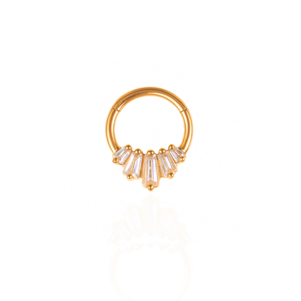 Argola cinco pedras para Daith aço pvd gold 8mm
