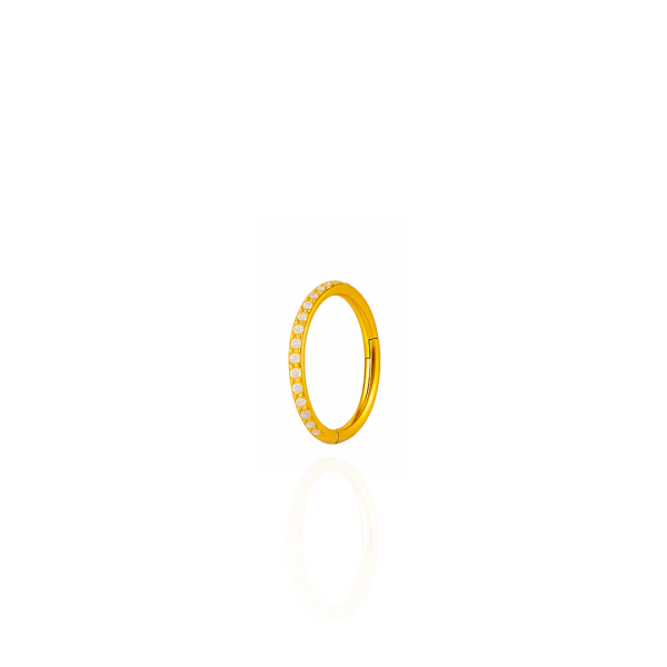 Argola cravejada aço pvd gold 10mm