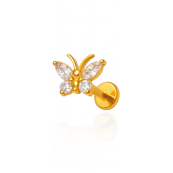 Piercing borboleta com antena titânio pvd gold