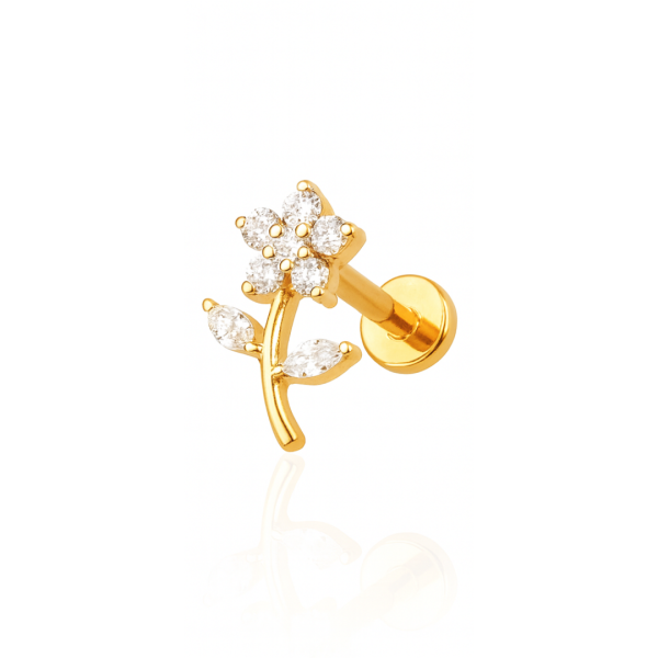 Piercing flor com galho titânio pvd gold
