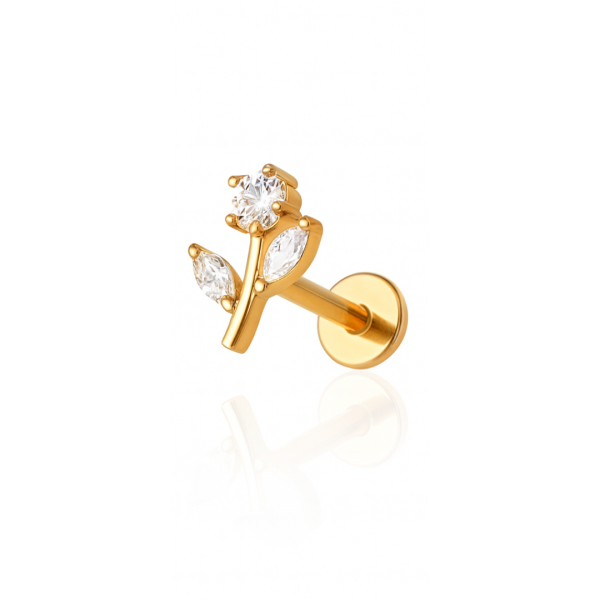 Piercing flor pequena com galho titânio pvd gold