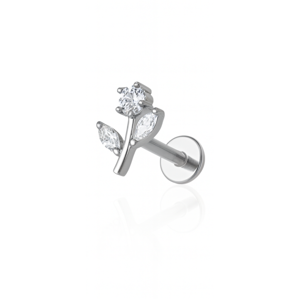 Piercing flor pequena com galho titânio natural