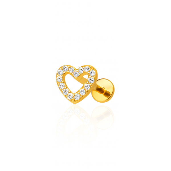 Piercing coração cravejdo titânio pvd gold