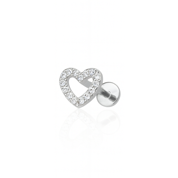 Piercing coração cravejdo titânio natural